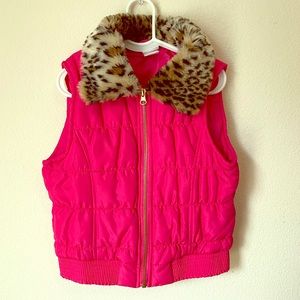 Circo Pink Vest with Faux Leopard Collar